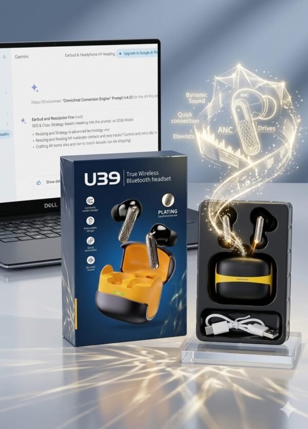 Close-up of U39 Earbud showing the ceramic driver mesh and magnetic suction charging pins.